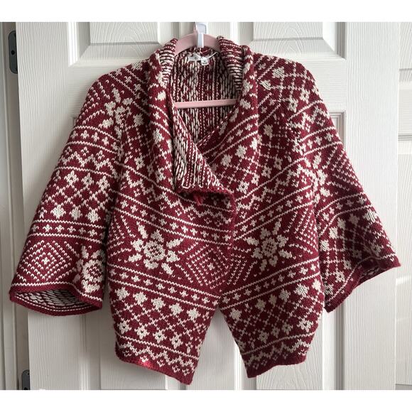 CABI Red Nordic Fair Isle Wool Blend Cropped Cardigan Shrug - Picture 2 of 16